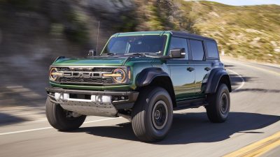 2022 Ford Bronco Raptor on road Eruption Green 01 copy