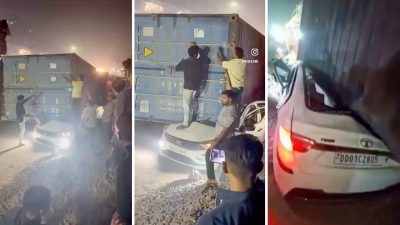 tata tigor container falls accident